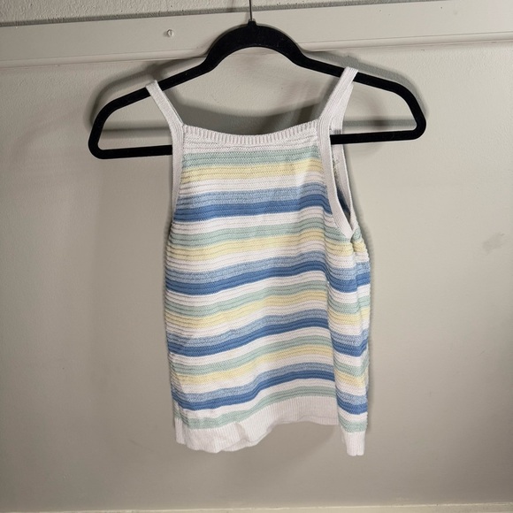 Abercrombie Girls Crochet Tank Top Blue Yellow Cream Stiped - Picture 2 of 5